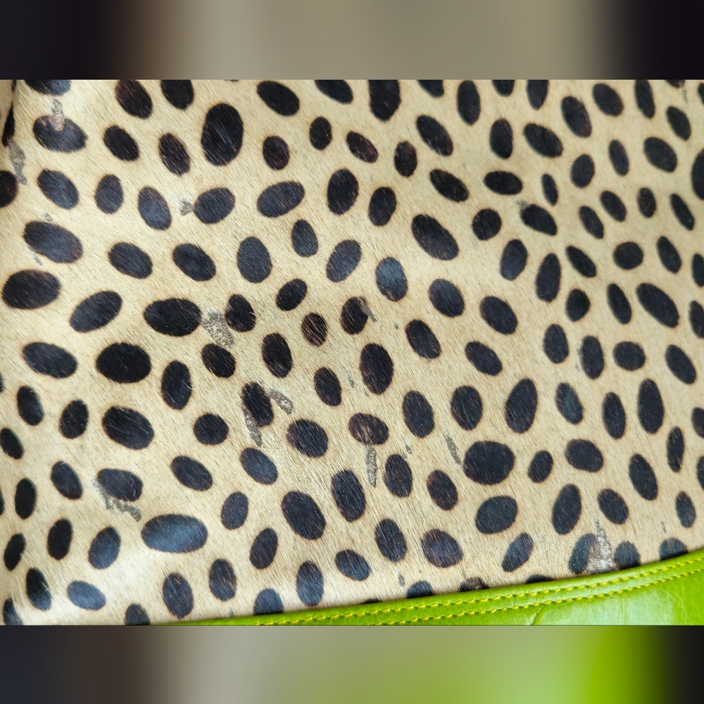 Zelah Leather & Hair on Hide Leopard Print Multicolor Drawstring Bucket Bag - Picture 11 of 12